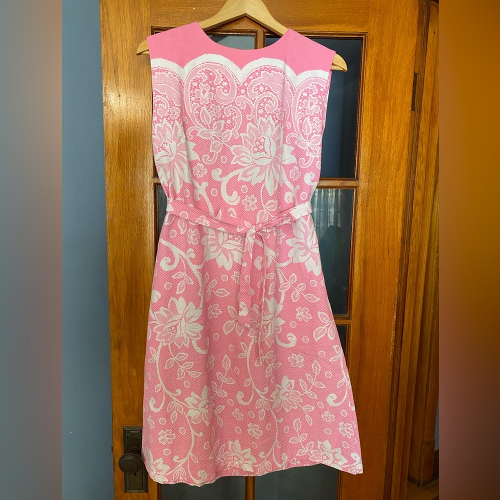 Vtg 60s Barbie Pink Lace Pattern Mini Dress